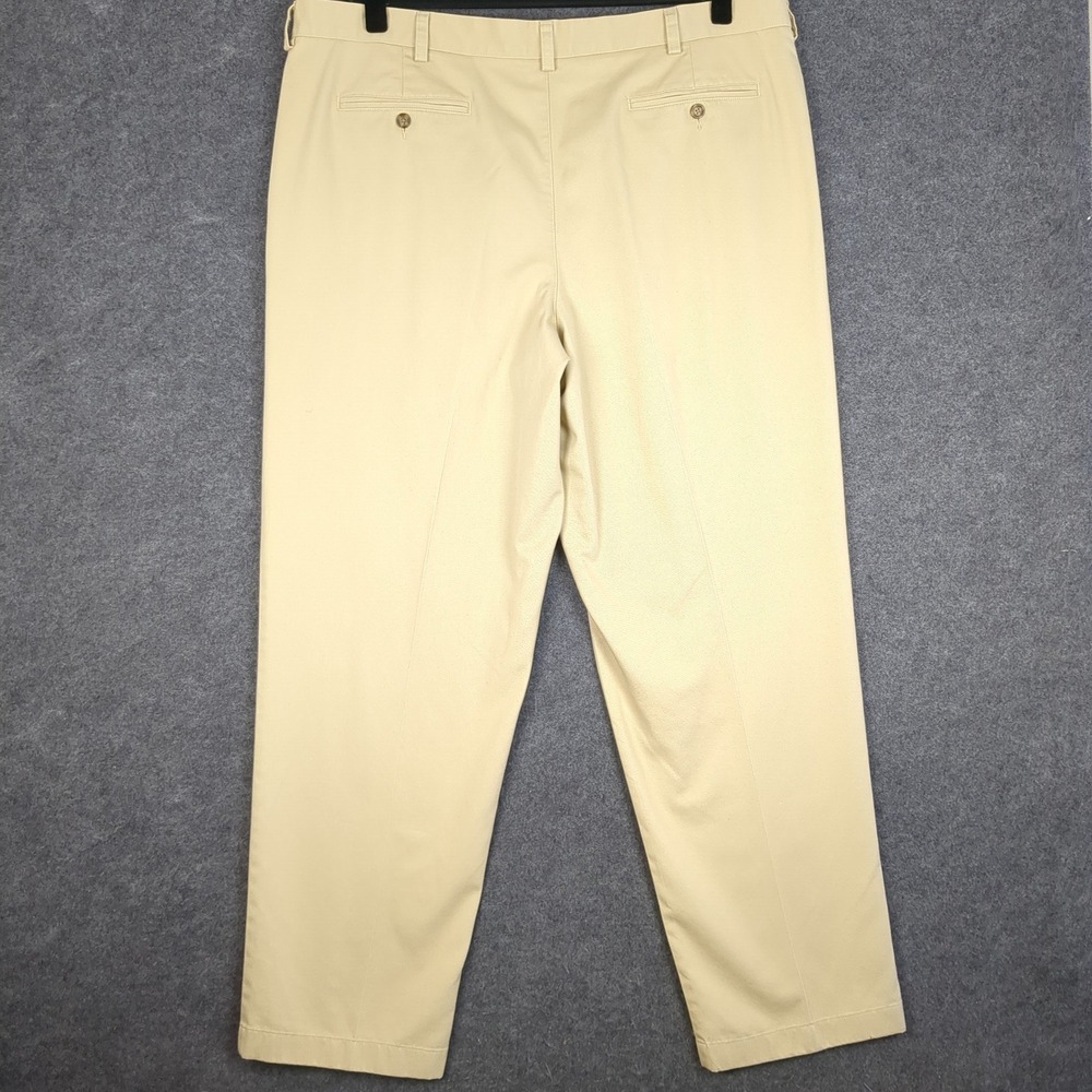 LL Bean Classic Fit Pleated Chinos Mens 42x32 Khaki Tan Cotton Pants - Picture 7 of 14